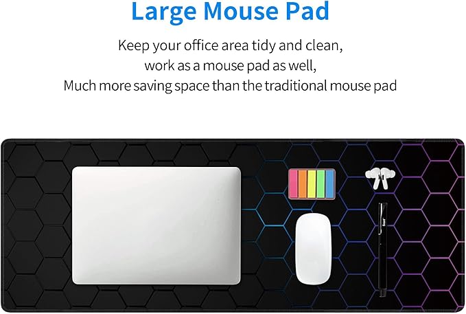 Hexagon Honeycomb Large Mouse Pad,Gaming Keyboard Desk Pad,Extended Mouse Mat Non-Slip Rubber Base with Stitched Edges for Office Game Home XL 31.5"x11.8"