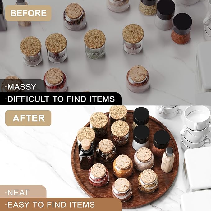Lazy Susan Organizer for Kitchen,Bamboo Turntable for Cabinet,Pantry,Vanity,Large（Brown）