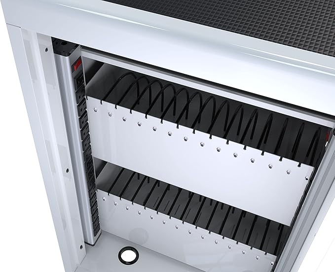 Laptop Charging Cart, White, Durable, 32 Devices, Fast Charging, Security Storage, Easy Use, Anti-Rust