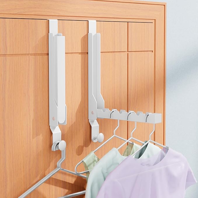 BAKON Over The Door Hanger Folding Clothes Drying Rack, Folding Hanging Coat Rack for Indoor Laundry Room Compact Small Space Foldable Portable Clothing Hanger Hook Collapsible (Wihte-2(Upgraded))