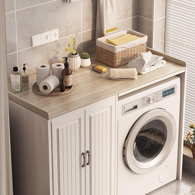 Washer Dryer Countertop, Laundry Countertop with Edge Rails - 27.5" x 54" Melamine Finish for Laundry Room Organization (Eucalyptus)