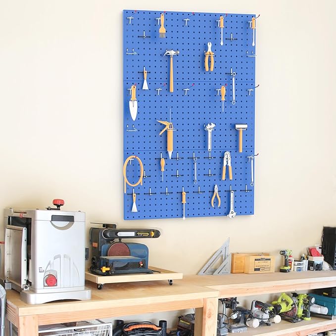 TORACK 3 PCS Metal Pegboard Panels(12x24 inch) for Wall Garage Utility Tools Storage Pegboard for Workbench, Modular Peg Board Tool Organizer Board Kit(Pack of 3, Blue)