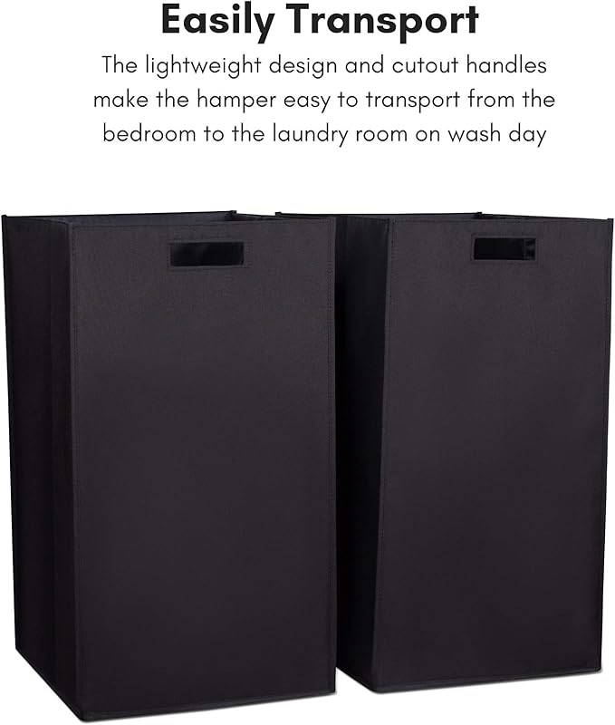 Internet's Best Collapsible Laundry Hamper - Set of 2 - Dirty Clothes Sorter with Handles - Magnetic Side - Easy Storage - Folding - Black