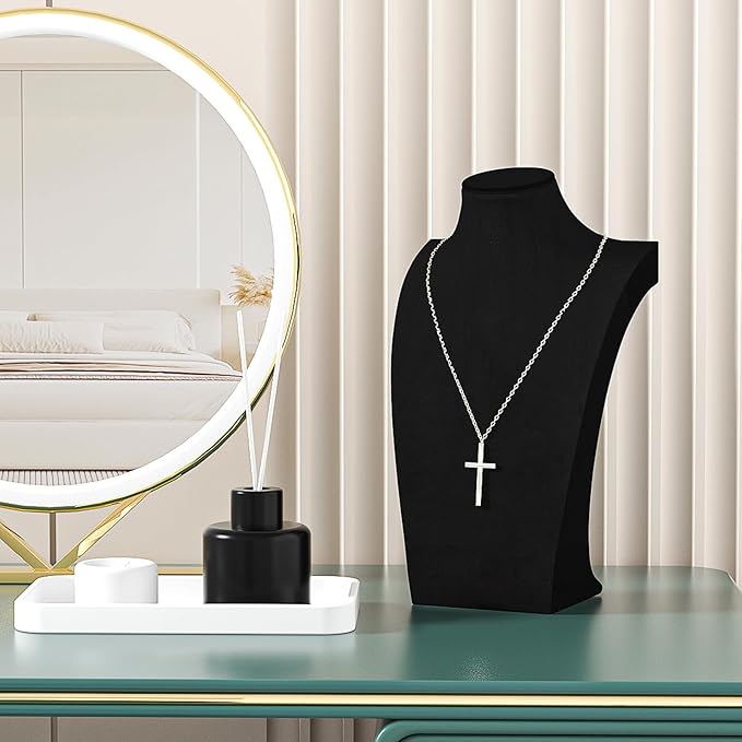 Necklace Bust Stand for Selling, Black Velvet Necklace Display Holder, Jewelry Necklace Organizer Rack for Home Use or Shop Show (13" Height)