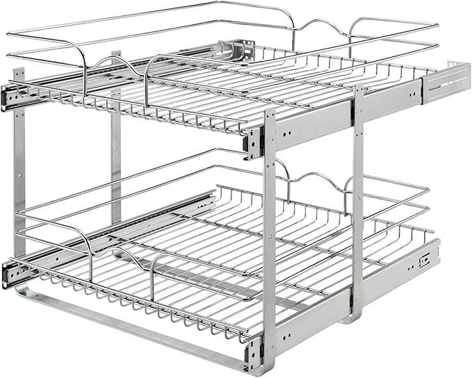 Rev-A-Shelf 2-Tier Kitchen Cabinet Pullout Shelf and Drawer Organizer Slide Out Pantry Storage Basket in Multiple Sizes, 24 x 22 In, 5WB2-2422-CR-1