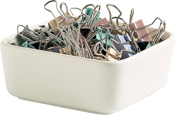 Ceramic Paper Clip Holder for Desk Cute Binder Holder Paperclip Holders for Office Paper Clips Dispenser Organizer desk décor (white)