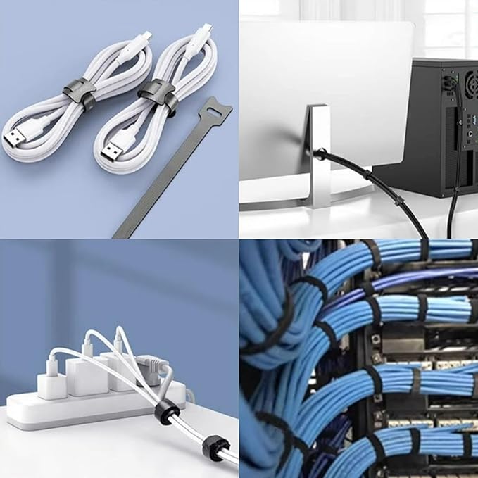 100-Pack 8 Inches Cord Organizer, Reusable Under Desk Cable Management System with Adjustable Cord Ties & Keepers for Ultimate Desk & Home Office Organization,Cable Management