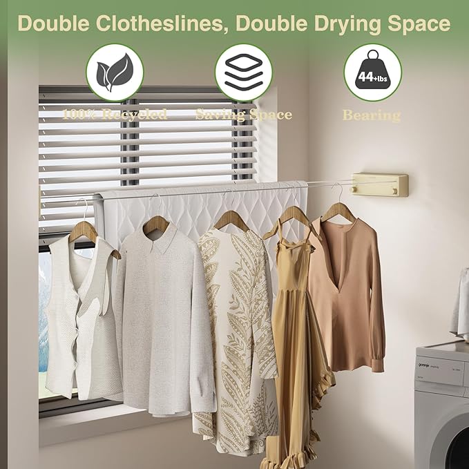 Danpro Retractable Clothesline, 2x13.8ft Designer Drying Line for Luxury Bedroom/Closet, Seamless Blending with Modern Interiors(Gold)