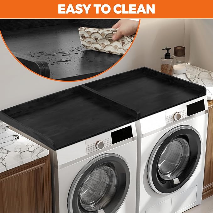 Washer Dryer Countertop, Wooden Laundry Countertop Set of 2 Dryer Storage Shelf for Laundry Room Organization (27.5" x 54") (Black)