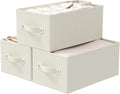 Foldable Closet Organizer, 3 Pack Cube Storage Bin, Clothes Basket for Shelves with 2 Handles, Saving Space, Beige, 18.5 x 11 x 7.9 In, XSNY11BEL-3