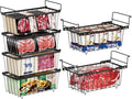 iSPECLE Freezer Organizer Bins - 15.8" to 18.1" Extendable Length Freezer Baskets for Chest Freezer for 7 Cu.Ft Deep Freezer, 2 Hanging Baskets and 4 Stackable Bins, 6 Pack Black
