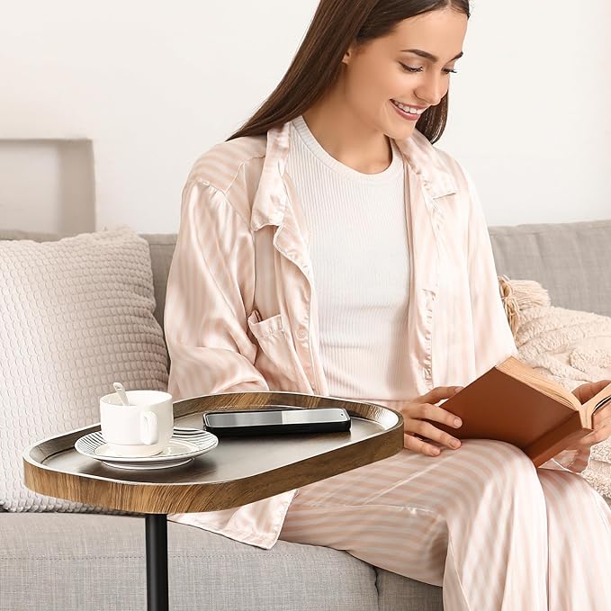 360° Swivel TV Dinner Tray Table for Living Room and Bedroom, Adjustable Height C Shaped End Table for Couch, Couch Tables That Slide Under, C Shaped Side Table for Sofa, Bed,Snack