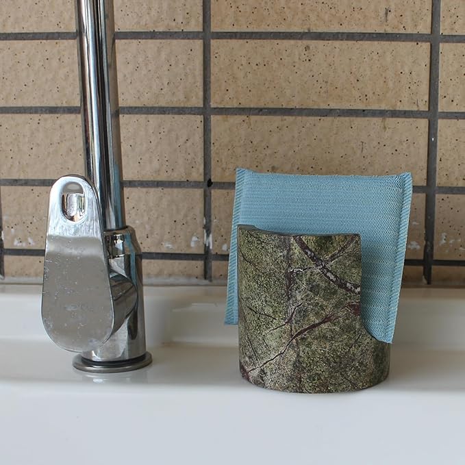 Natural Marble Travertine Sponge Holder for Kitchen Counter, Drying Rack, Sponge Caddy for Sink Organizer - Green Rainforest Marble