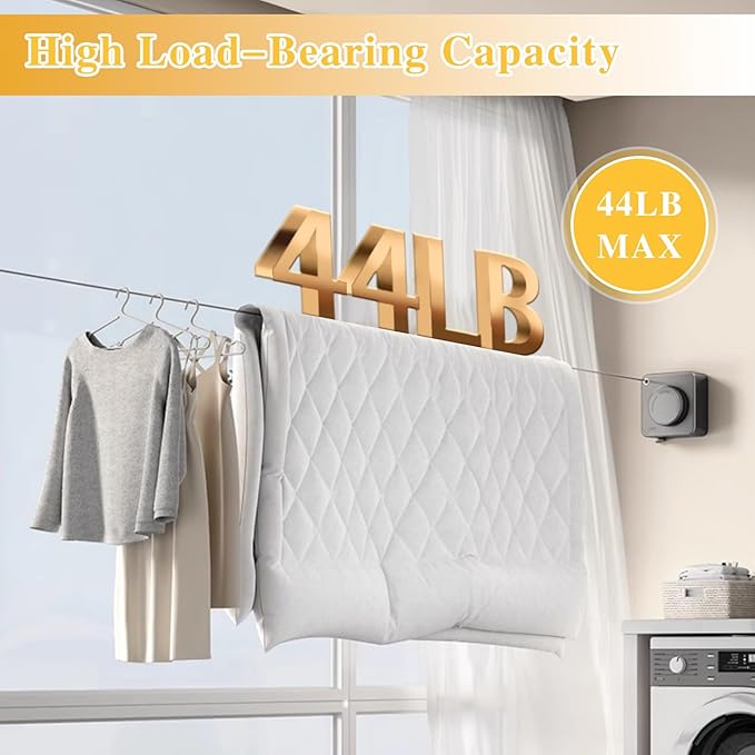 Retractable Clothesline Indoor, Non-Sagging Outdoor Clothes Line retracting,13.8 Ft Heavy-Duty Clothes Drying Laundry Line,Wall Mounted Stainless Steel Line（Grey）
