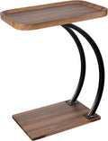 C Shaped end Table,2tier Large Tray Wood top,Easy Install Heavy Duty Side Table,TV Tray for Couch Sofa