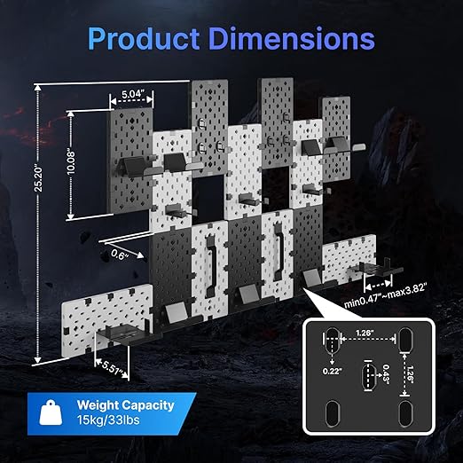 PEGZONE Controller and Headphone Holder Wall Mount, Modular Gaming Pegboard with Accessories, Controller Stand for Xbox PS5 PS4 Switch, Video Game Storage, Disc Shelf, 14pcs Pegboard, Black & White