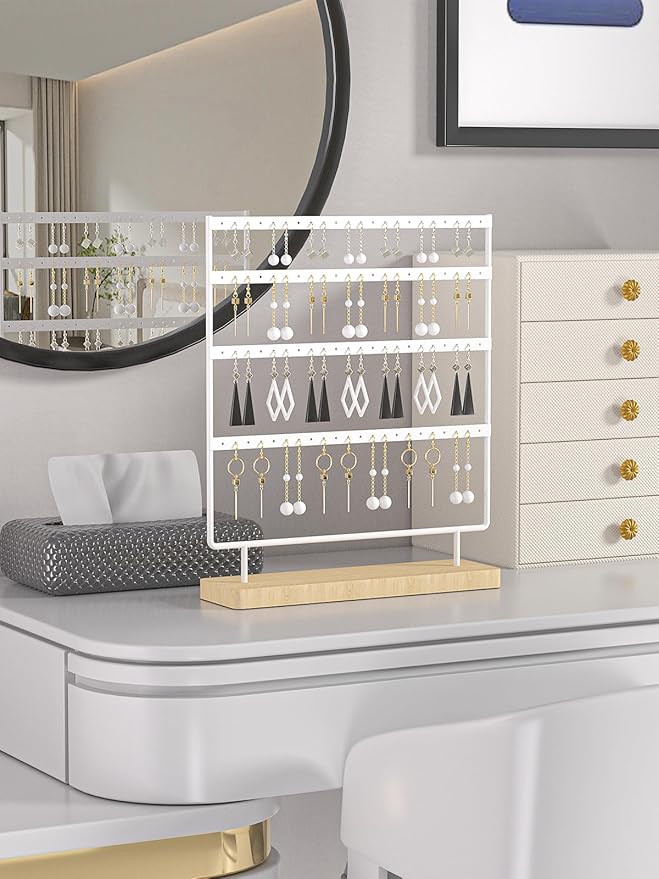 Earring Holder Organizer,Pierced Large Earrings Display Stand For Selling,Small Stud Earring Organizer Rack,Hoop Earring Storage Hanger Tree (White, 4 tier)