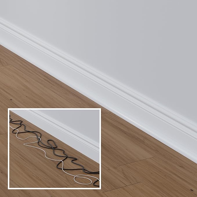 D-Line 30ft White Corner Cable Concealer Multipack, Floor Wire Hider, Quarter Round Cord Cover, Organize Cords in Corners, Floor Molding - 6X 5ft Lengths & Accessories