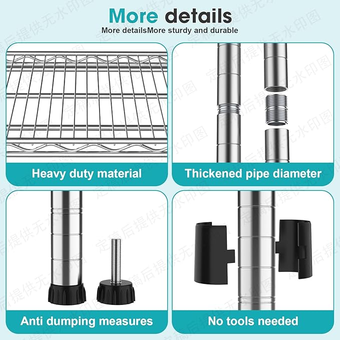 4- Shelf Storage Shelves Metal Shelving Unit Adjustable 4 Tier Wire Shelving Rack Sturdy Steel Heavy-Duty 2200 LBS Organizer for Laundry Bathroom Kitchen Closet Pantry Basement Garage Utility Room