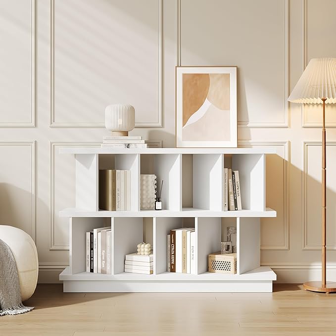 Garvee 8 Cube Storage Shelf Organizer - Wood Low Bookshelf with 10 Removable Back Panels, Display Storage Bookcase for Living Room, Bedroom, Entrance Hall, Home Office, Easy Assembly, White