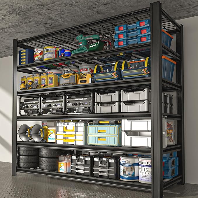 Extra Large/Big 55.12"W Father&I Industrial 6-Heavy-Dudy-Shelf-Rack Utility Tall Garage/Warehouse Shelving Metal/Steel Storage Shelves Unit/System Adjustable for Bin/Shed, 84"*55.12*24", Black