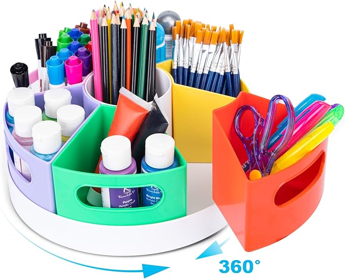 Art Supply Organizer, Extra Large 360° Pencil Caddy with 7 Removable Compartments for Kids, Rainbow Stationary Marker Organizer for Home, School, and Classroom