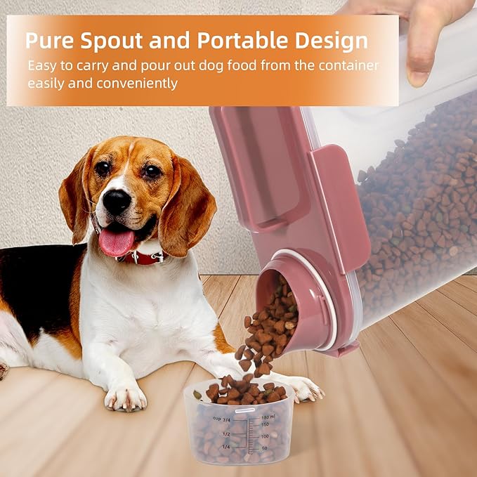 5-7Lbs Cat Dog Storage Container, Portable Pet Food Containers with Upgraded Large Spout and Cup, Small Animal Kibble Dispenser for Bird Seed, Oatmeal, Rice, Flour (2, Pink, 5L)