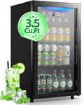 WANAI Beverage Refrigerator Cooler 3.5 Cu.Ft, 120 Can Mini Small Fridge with Glass Door LED Light and Adjustable Shelves for Soda Beer or Wine, Perfect for Home Bar Office, Black
