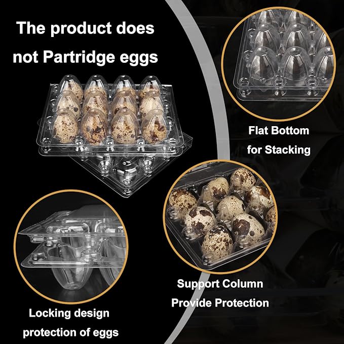 200 Pack Quail Egg Cartons, Clear Plastic Quail Egg Trays, Holds up to 12 Quail Eggs Securely - Your Ultimate Small Eggs Carton Holders for Bulk Storage and Display