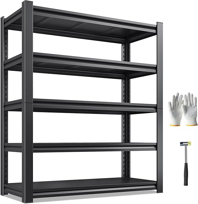 REIBII Garage Shelving 3000 LBS Storage Shelves Adjustable Metal Shelving, 5 Tier Garage Shelves for Basement, Warehouse, Kitchen, Pantry, Commercial, 72" H x 36" W x 16" D