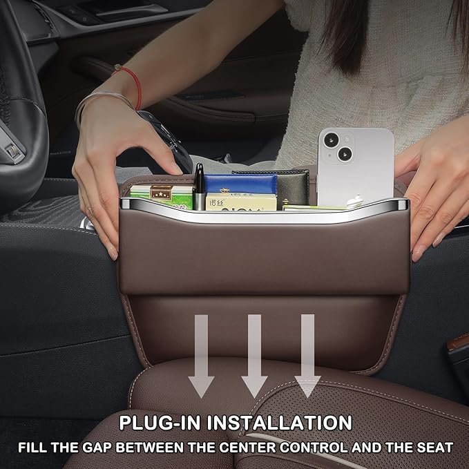 HOLDCY Car Seat Gap Filler Organizer - Leather Console Side Pocket Seat Storage - Stylish and Practical Car Accessories for Cars,SUV,Truck (Brown - 2 Pack)