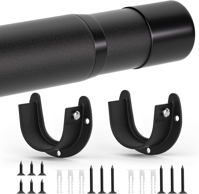 Closet Rods for Hanging Clothes, 17 to 83 Inch Closet Rod, Heavy Duty Adjustable Clothes Hanging Bar Rod Matte Black Closet Poles for Wardrobes, Closet, Bathroom, Windows,1.3 Inch Diameter