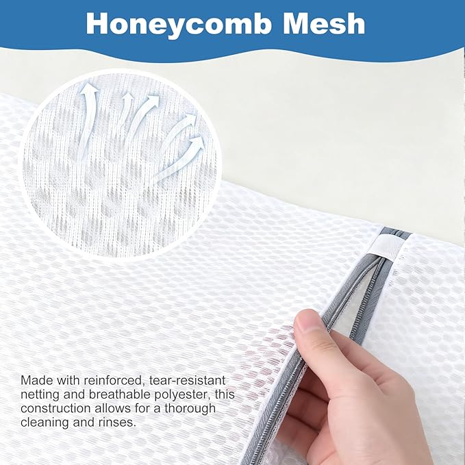 Laundry Bags Mesh Wash Bags for Delicates, Upgraded Honeycomb & Fine Mesh, Extra Durable with Sturdy Zippers, Protect Clothes in Washing Machine Essentials for Home, College & Dorm, 12 x 16 in 4-Pack