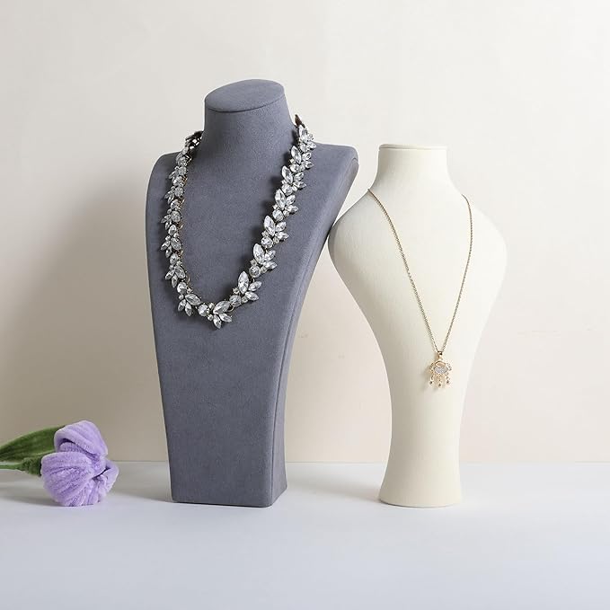 GemeShou Beige necklace hanger jewelry organizer, Velvet jewelry display stand necklace holder, jewelry mannequin bust for boutique store【Beige-Small height 9.84 inch】
