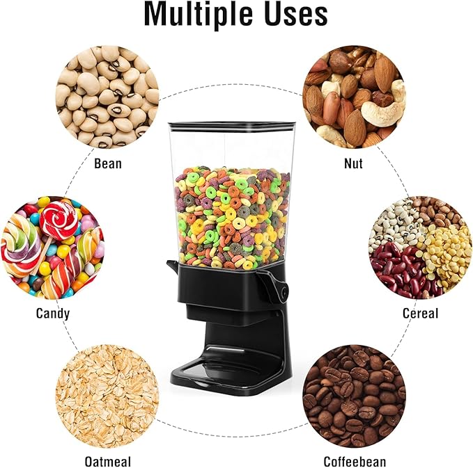 Cereal Dispenser Countertop Large Cereal Containers Storage Dispenser For Pantry Dry Food Dispenser Countertop Rice Candy Dispenser Machine For Snack,Nuts, Granola(Black,3 pack)