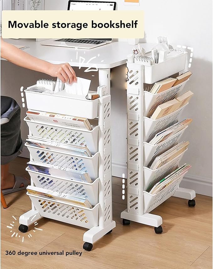 Movable Bookshelf, Portable Bookshelf, Storage Organizer Shelf, Suitable for Use in Study Rooms, Offices, and Living Rooms
