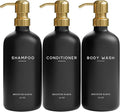 Luxury Shampoo and Conditioner Dispenser Set by Brighter Barns - Black and Gold Shower Soap Dispenser Set - Refillable Body Wash & Shampoo Bottles - Luxury Bathroom Decor for Spa, Airbnb (Black Gold)