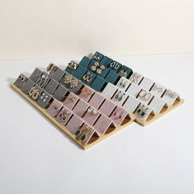 GemeShou Golden coated earring display stand for selling, velvet stud earring holder for jewelry display, Jewlery earring storage organizer tray, studs holder jewelry organizer【Earring holder-Pink】