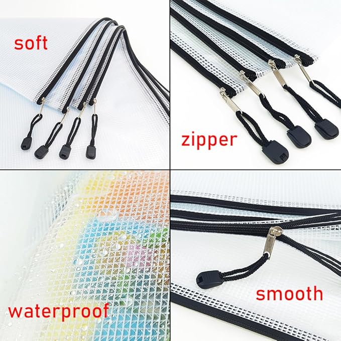 AUSTARK 20 Pcs Zipper File Bags, Plastic Mesh Pouch, Board Game Storage, Waterproof Bags for Office School (B4 Size 15''x11'', White and Black)