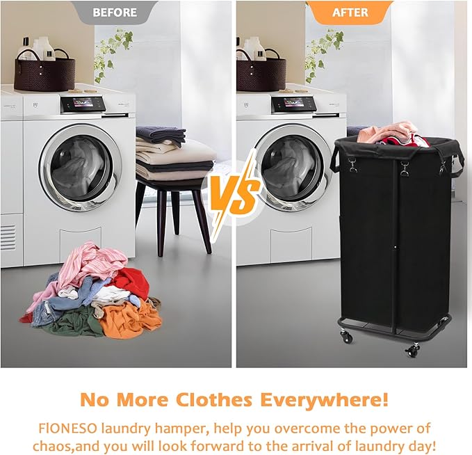 Longzhuo 47.55 Gal(180L) Rolling Laundry Basket With Wheels, Laundry Hamper With Wheels, Metal Wheeled Laundry Basket for Laundry, Hotel, Bedroom & Laundry Room Organization, Black