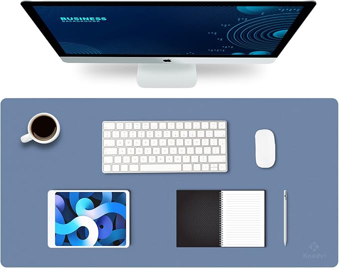 K KNODEL Large Office Leather Desk Mat, Mouse and Keyboard Pad, Computer and Laptop Mat, Desktop Protector and Cover, Writing Pad and Blotter (31.5"x15.7", Lake Blue)