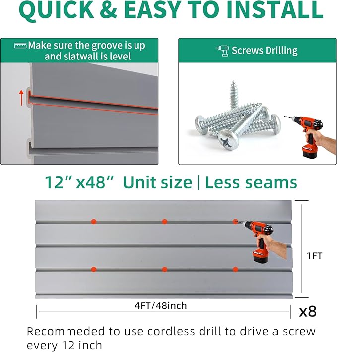 Slat Wall Paneling Garage Slat Wall Storage Systems Organizer Grey Slatwall 4x8 ft Garage Tool Mount Garden, PVC Wallpanel Storage & Organization Products