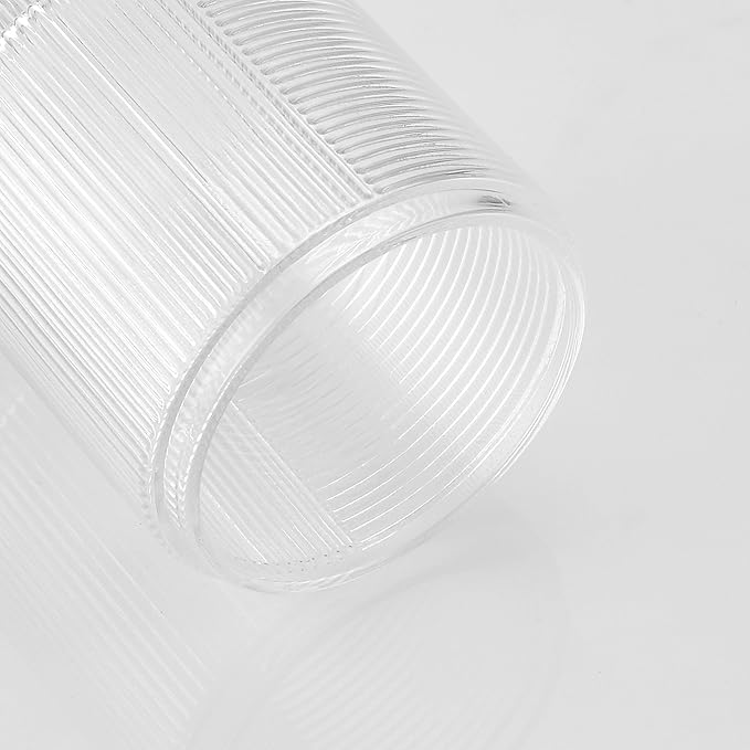 Clear Transparent Apothecary Ribbed Geometric Etched Glass Jar W/Silver/Chrome Metal Lid Cover for Bathroom Organization, Cotton Balls, Q Tips, and Small Accessories, Bathroom Storage