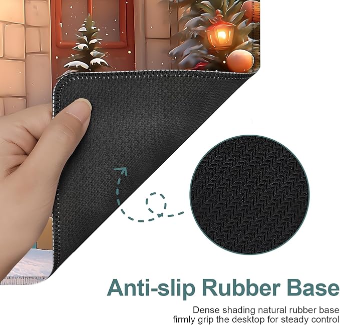 Christmas Scene Gaming Mouse Pad 35.4"x15.7"Desk Mat Anti-Slip Rubber Base & Durable Stitched Edges for Gamers Smooth Mouse Writing Surface for Desk Office/Home