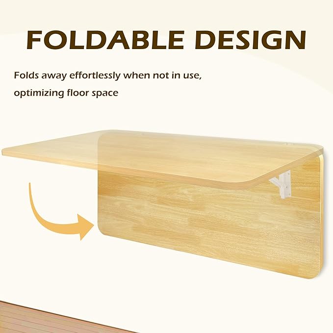 Laundry Folding Table, 32'' x 16'' Wooden Wall Mount Desk, Laundry Table for Folding Clothes, Oak Color, 32'' Length