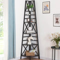 HOMBAZAAR 5 Tier Corner Shelf, 72 Inch Industrial Corner Bookshelf, Tall Ladder Bookcase with Metal Frame, Rustic Shelf Stand for Living Room, Bedroom, Office, Black
