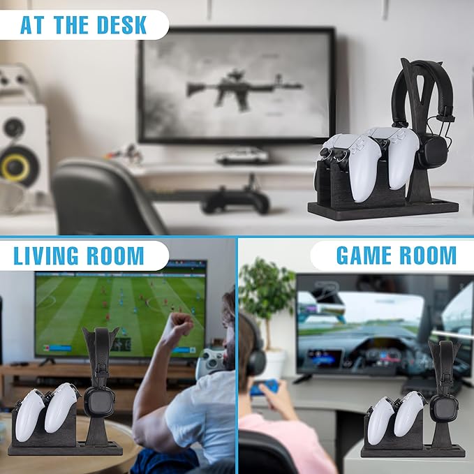 Gamer Gifts for Men Teenage Boy Controller Holder & Headphone Stand, Stylish Gaming Accessories Setup Controller Stand Headset Stands, Unique Gifts for Gamers to Organize Gaming Equipment