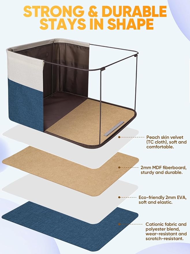 BALEINE 2 Pack Fabric Storage Bins for Shelves, Linen Storage Baskets for Organizing, Decorative Closet Bins for Clothes, Home (Navy Blue, 17''x13''x10.5'')