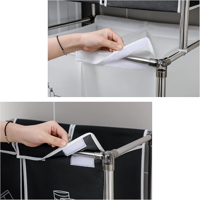 2 Tier Laundry Sorter with 4 Removable Bags for Organizing Clothes - Large Freestanding Laundry Hamper - Laundry Basket for Dirty Clothes in Laundry Room