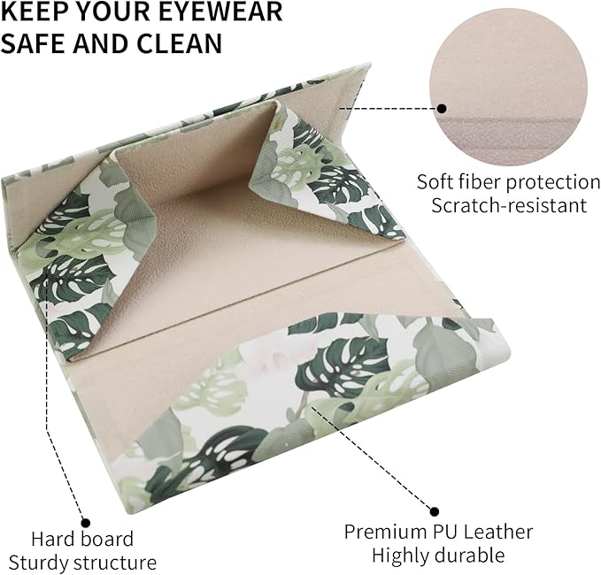 Foldable Glasses Case, Magnetic PU Leahter Sunglasses Case, Cute Hard Shell Folding Eyeglass Cases for Women Kids